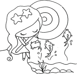 vector cartoon girl hold a big lollipop