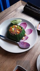 vegetables dish in banana leaves