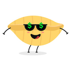 Cute flat cartoon Italian pasta illustration. Vector illustration of cute pasta with a smiling expression.