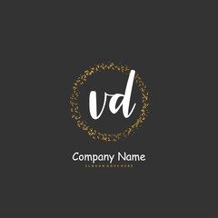 Obraz premium V D VD Initial handwriting and signature logo design with circle. Beautiful design handwritten logo for fashion, team, wedding, luxury logo.
