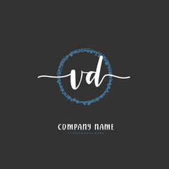 V D VD Initial handwriting and signature logo design with circle. Beautiful design handwritten logo for fashion, team, wedding, luxury logo.