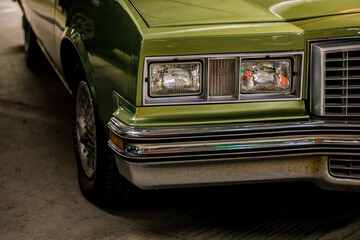 classic green car close up. vintage