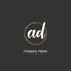 A D AD Initial handwriting and signature logo design with circle. Beautiful design handwritten logo for fashion, team, wedding, luxury logo.