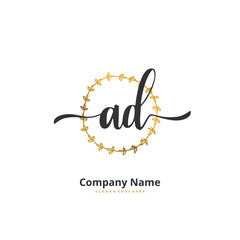 A D AD Initial handwriting and signature logo design with circle. Beautiful design handwritten logo for fashion, team, wedding, luxury logo.
