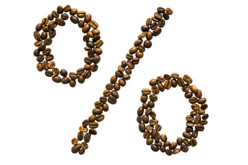 The inscription percent of coffee beans. Isolated on white background.