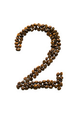 The inscription number two of coffee beans. Isolated on white background.