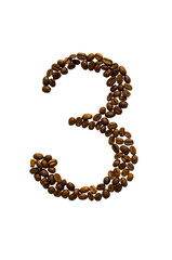 The inscription number three of coffee beans. Isolated on white background..