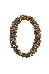 The inscription number zero or null of coffee beans. Isolated on white background.