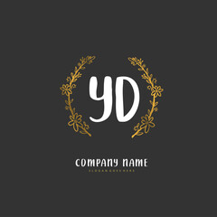 Y D YD Initial handwriting and signature logo design with circle. Beautiful design handwritten logo for fashion, team, wedding, luxury logo.