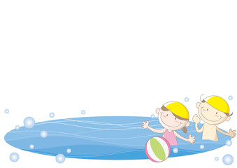 夏の海フレーム・遊ぶ子供
