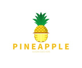 Pineapple fruit logo. Pineapple hat logo vector design.