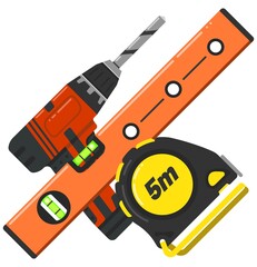 Screwdriver wrench key tool icons bubble level