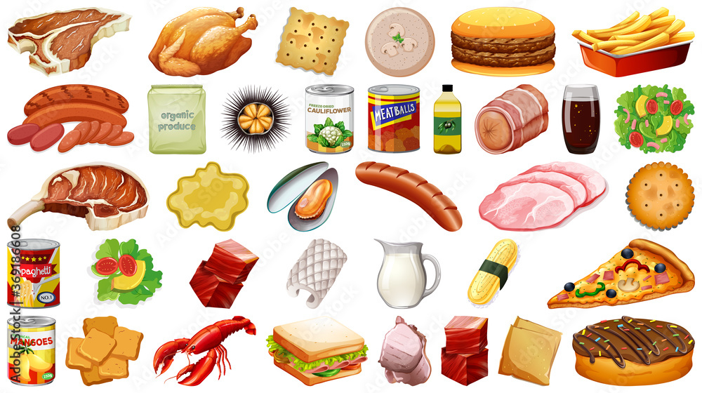 Sticker set of food isolated