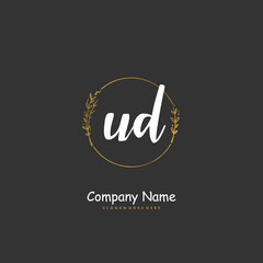Obraz premium U D UD Initial handwriting and signature logo design with circle. Beautiful design handwritten logo for fashion, team, wedding, luxury logo.