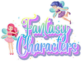 Fantasy characters logo with fairy tales on white background