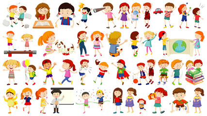 Set of cute kids cartoon character