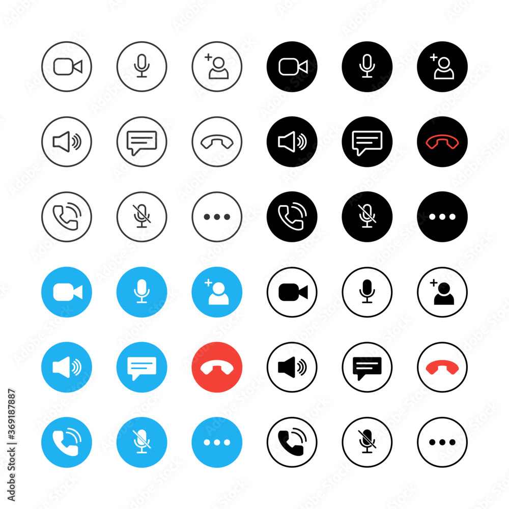 Poster video call chat screen ui vector buttons template for mobile phone online app. conceptual icon set f