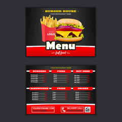 Fast food menu design and fast food board cartoon vector illustration.