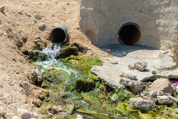 Dirty sewage from the pipe, environmental pollution