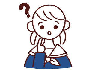 手を顔にあて疑問に思うセーラー服の女の子