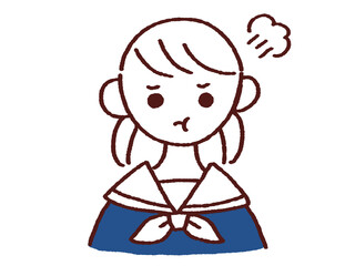 ほっぺを膨らませて怒るセーラー服の女の子