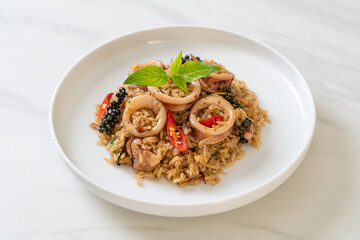 Basil and Spicy Herb Fried Rice with Squid or Octopus
