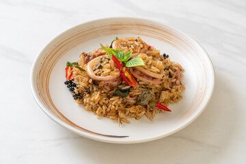 Basil and Spicy Herb Fried Rice with Squid or Octopus