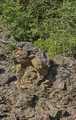 Plain Paleovolcano Girvas.An ancient non-active volcano 2 billion years old. You can see the vent of the volcano and the lake, which was formed in numerous craters. The slopes are rocky