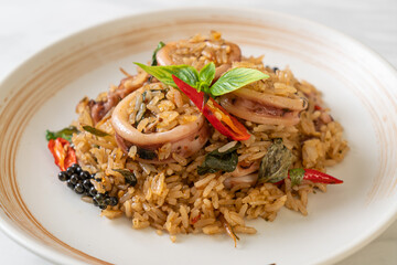Basil and Spicy Herb Fried Rice with Squid or Octopus