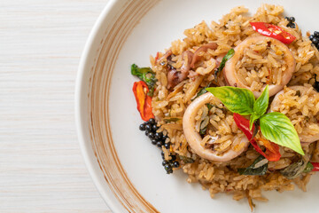 Basil and Spicy Herb Fried Rice with Squid or Octopus