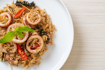 Basil and Spicy Herb Fried Rice with Squid or Octopus
