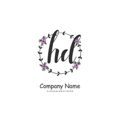 H D HD Initial handwriting and signature logo design with circle. Beautiful design handwritten logo for fashion, team, wedding, luxury logo.