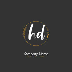 H D HD Initial handwriting and signature logo design with circle. Beautiful design handwritten logo for fashion, team, wedding, luxury logo.