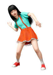 3D Rendering Asian Girl on White