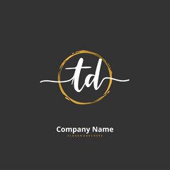 T D TD Initial handwriting and signature logo design with circle. Beautiful design handwritten logo for fashion, team, wedding, luxury logo.