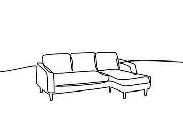 Continuous line drawing of front view the sofa. Modern sofa isolated on a white background.