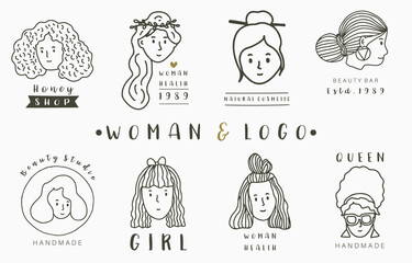 Obraz premium Woman logo collection with circle,girl.Vector illustration for icon,logo,tattoo,accessories
