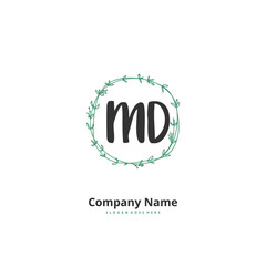 M D MD Initial handwriting and signature logo design with circle. Beautiful design handwritten logo for fashion, team, wedding, luxury logo.