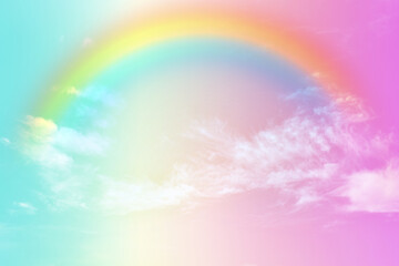 Fototapeta na wymiar Fantasy magical landscape the rainbow on sky abstract with a pastel colored background and wallpaper. 