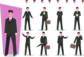 Businessman Character Vector Design Set. Presentation in various actions with emotions, running, standing, walking and working.