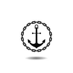Sea emblem with anchor and circle of a chain icon with shadow