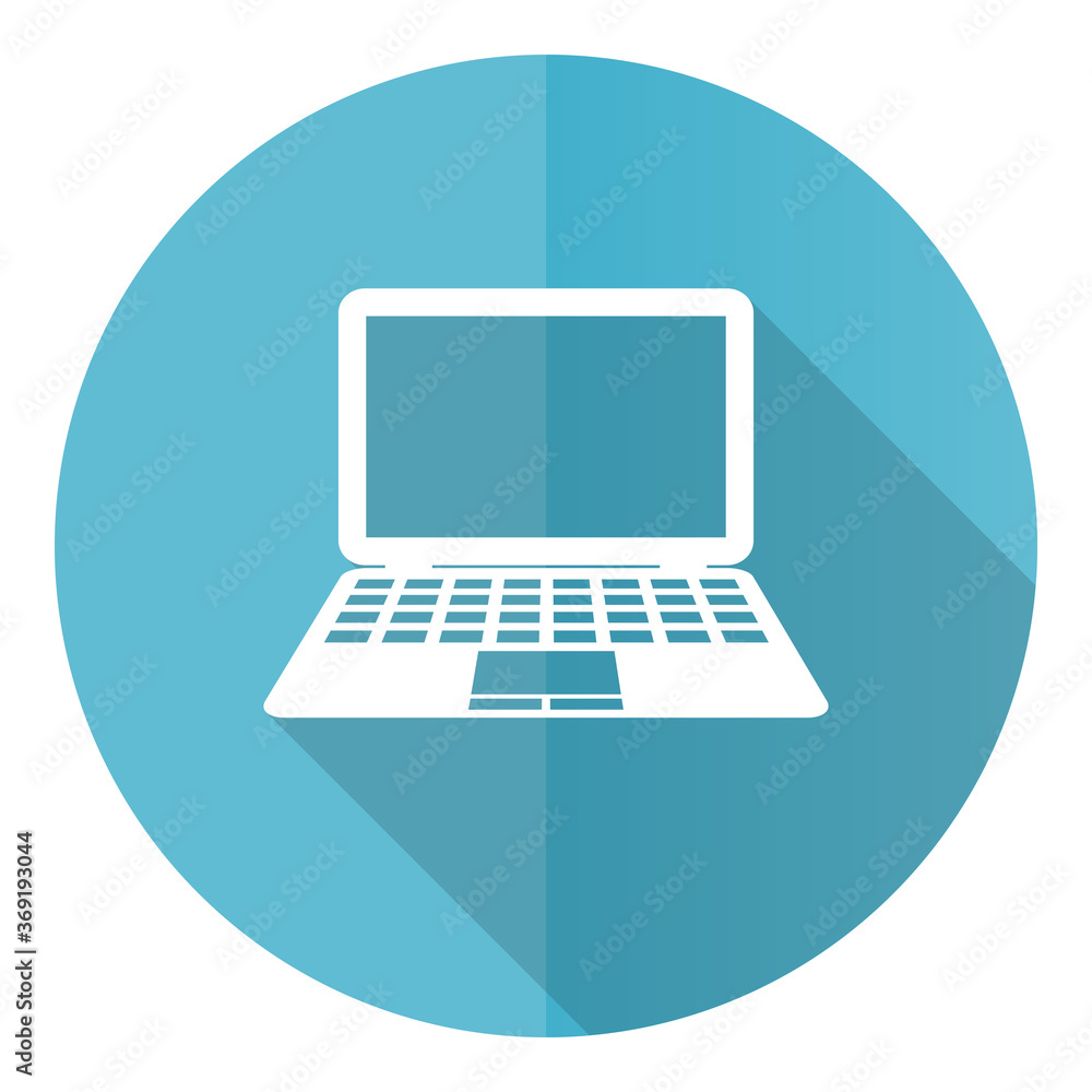 Poster Computer vector icon, flat design blue round web button isolated on white background