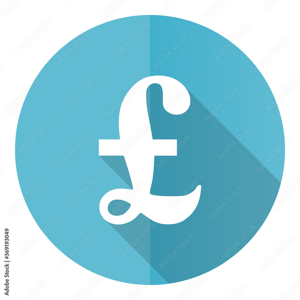 Poster Pound vector icon, flat design blue round web button isolated on white background