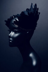 Closeup of stylish black feathers head-wear