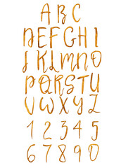 Coffee alphabet and numbers on white background