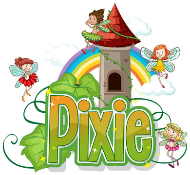 Pixie logos with little fairy on white background