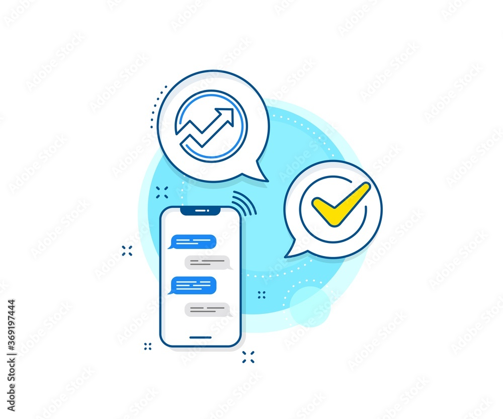 Poster report graph or sales growth sign in circle. phone messages complex icon. chart line icon. analysis 