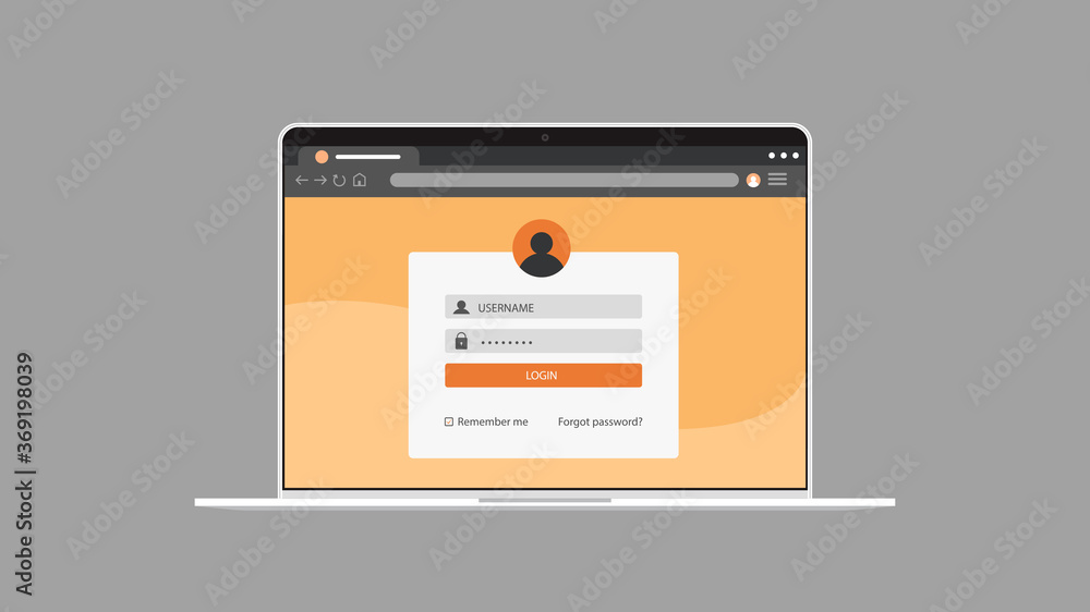 Poster login user interface sign in web element template window on laptop screen application development of