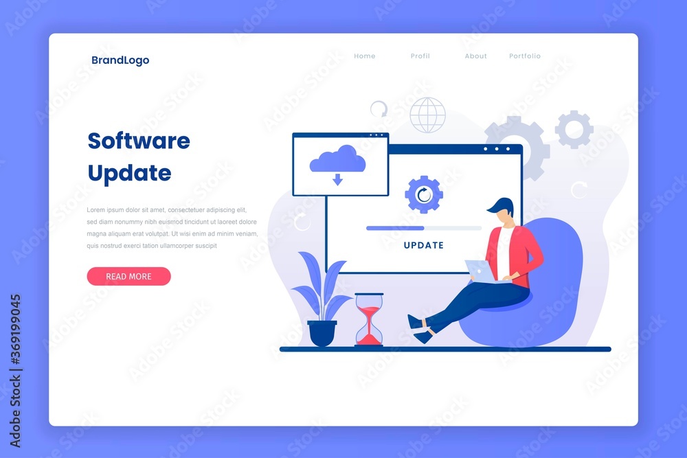 Wall mural operating system update progress landing page. illustration for websites, landing pages, mobile appl