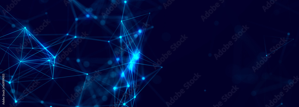 Aufkleber Abstract polygonal space with connecting dots and lines. Dark background. Connection structure. 3d Widescreen